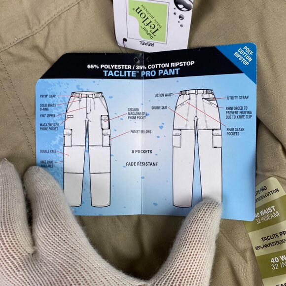 NWT 5.11 Tactical Taclite Pro Pants Cargo Ripstop Khaki Men's 40 x 32 - Picture 7 of 15